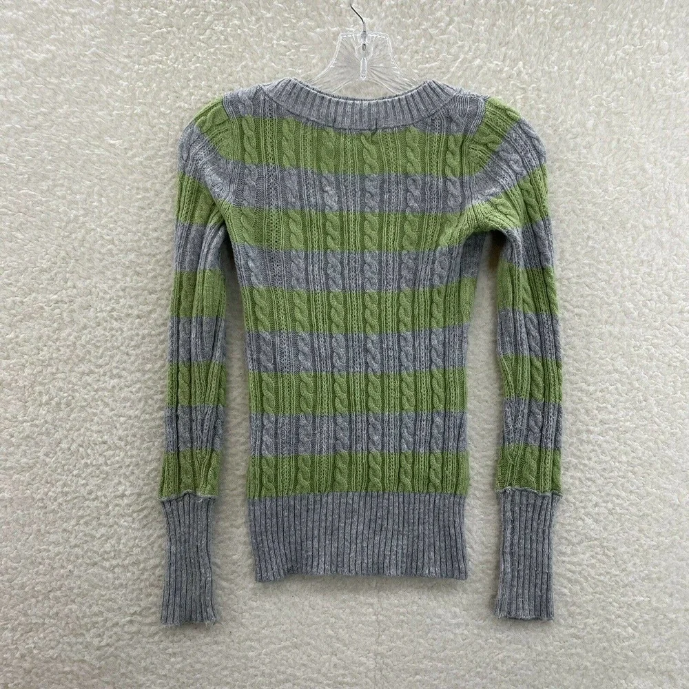 Y2K Late 2000s Aeropostale Green Grey Cable Ribbed Knit Fairy Grunge Sweater S - Picture 2 of 6